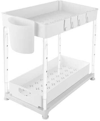 Organizador del fregadero - 2 niveles debajo del organizador de muebles, organizador de almacenamiento del fregadero | Organizador de cocina de almacenamiento debajo del fregadero con cesta deslizante
