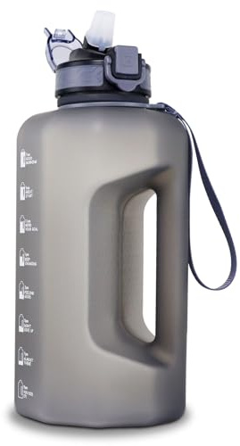 GEMFUL 2.2L Large Water Bottle Motivational with Straw BPA-Free, Leakproof Sports Bottle, Ideal for Gym, Running, Sports Outdoor (Grey)