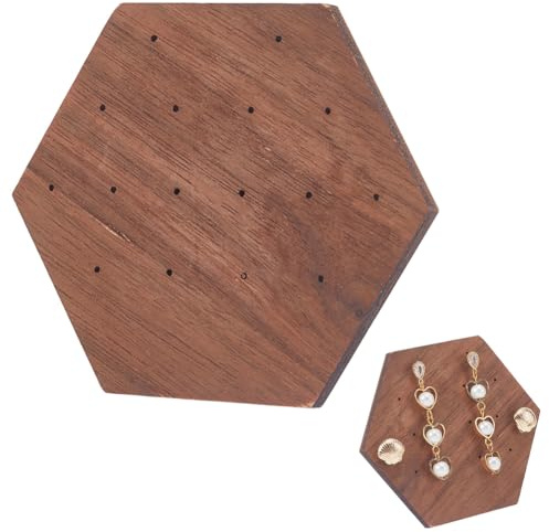 Beebeecraft 3 Plateau de Présentation de Boucles d'oreilles en Noyer Support Hexagonal en Bois pour Boucles d'oreilles Planches de Rangement pour la Vente Organisateur de Rangement Vitrine