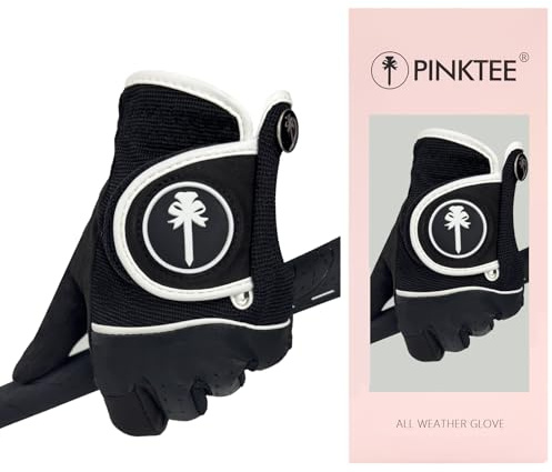 CROWNBLANKS PINKTEE Damen RainGrip Golfhandschuhe für die Linke Hand Allwetter Weiche Cabretta-Leder Golf Handschuh mit Ballmarken, 1 Stück