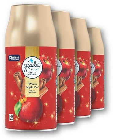 Glade Automatic Spray Ricarica, Profumatore per Ambienti, Edizione Limitata, fragranza Warm Apple Pie, Confezione da 4 ricariche