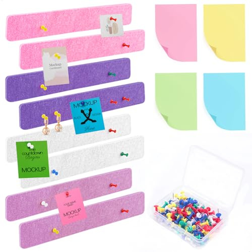 Pinnwand Filz,33*5cm Filz Pinnwand Selbstklebend Mit 50 Großen Stecknadeln Und 100 Haftnotizen Kleines Nadelbrett Aus Filzs Zum Aufhängen Von Fotos, Für Pinnwände, Wohndekoration, Notizen Im Büro (8p）