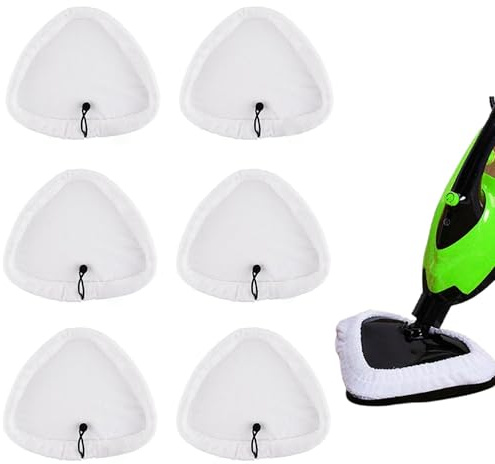 KIQAWEE 6 Pcs Universal Triangular Microfibre Covers, Steam Mop Pads Compatible for H2O X5, Steam Cleaners, Washable and Reusable Replacement Pads for Floor Cleaning