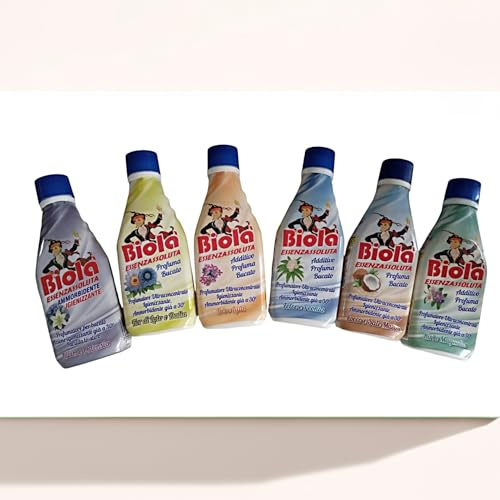 BIOLA' Essenza Assoluta, Set di 6 Profumatori Ultraconcentrati per Bucato, Fragranze Assortite, Ammorbidente Igienizzante