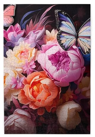 Puzzle photo papillons et buissons frais. Puzzle en bois pour adultes et enfants, puzzle décoratif stimulant