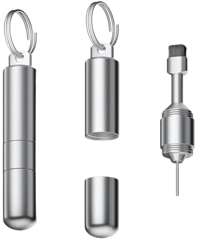 AEUXZA 2-en-1 Outil d'Éjection de Carte SIM & Brosse de Nettoyage – Mini Kit de Nettoyage Portable en Aluminium avec Porte-Clés pour Smartphone, Argent