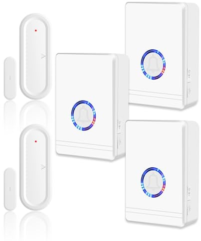 NineLeaf Tür Fenster Sensor klingel, Türsensor Alarmklingel, Alarm bei geöffneter Tür, 200 m Reichweite, 48 Klingeltöne, LED Anzeige, für Haus, Geschäft, Ladentür und Büro, 3 Empfänger 2 Sensoren