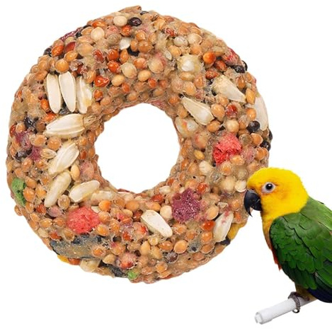 Generisch Mangime per uccelli, giocattolo per parrocchetti, massaggiagengive a forma di ciambella, per cereali, per allenamento e arricchimento, ricerca di cibo per piccioni