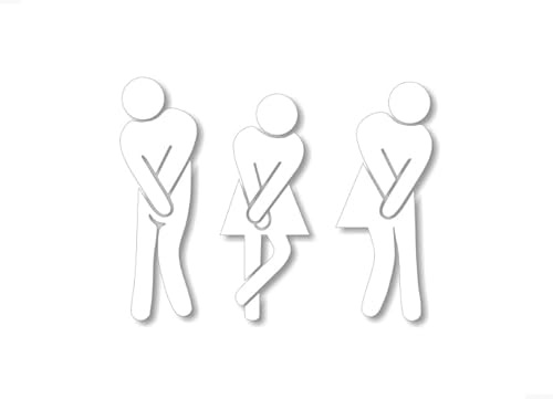 3 Decal Set The Original Gotta Go! Funny Washroom Restroom 7 White Vinyl Stickers with All Gender Neutral Bathroom Toilet Sign Sticker Decals (3 Solid WHITE)