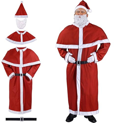Detex® Weihnachtsmann Kostüm 5tlg. Set Nikolaus Anzug Erwachsenen Santa Claus Cosplay Verkleidung Einheitsgröße M - XXL