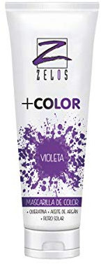 Mascarilla de Color para el Pelo - Violeta - 250 ml - Mascarilla Acondicionadora - Queratina y Aceite de Argán - Potencia el Color Desgastado o Crea Tonos Fantasía - Uso Profesional - Zelos +Color