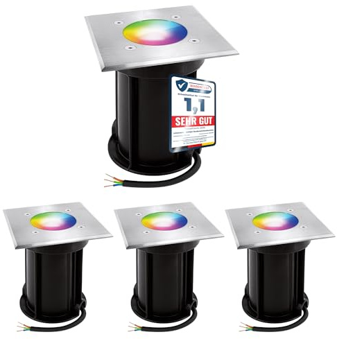 linovum BOQU Bodeneinbaustrahler 4er Set schwarz eckig Smart GU10 WLAN RGBW | Vier befahrbare Bodenstrahler bis 500kg eckig - per App steuerbar, RGB-Farblicht, für Garten & Terrasse, IP67, inkl. LED