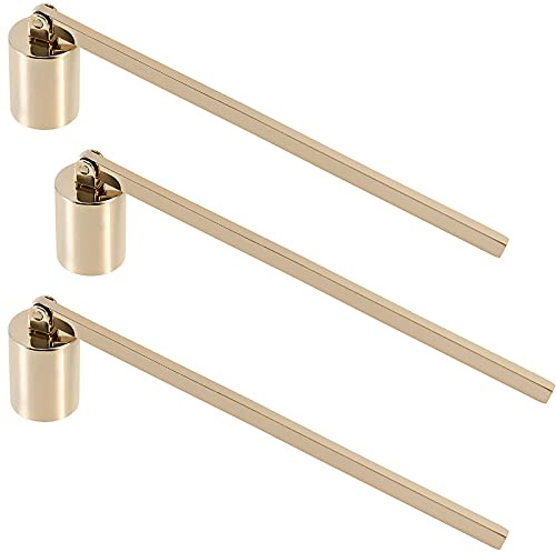 ZEONHEI 3 PCS 6.3 Inch Candle Snuffer Accessory, Stainless Steel Golden Candle Extinguisher with Long Handle and Straight Tube, Candlesnuffers Extinguish Candle Wicks for Tea Light Candles