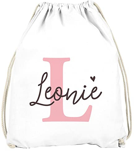 SpecialMe® Kinder Turnbeutel mit Name Buchstabe Monogramm Initiale personalisierte Geschenke Mädchen Jungen Mädchen weiß Unisize
