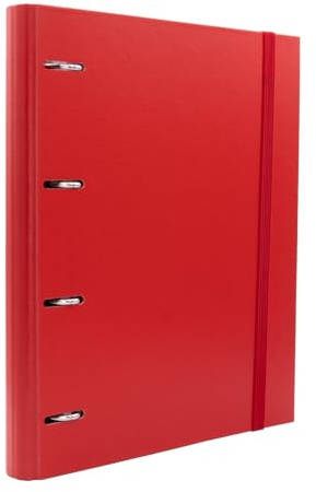 Raylu Paper - Raccoglitore 4 anelli con 6 divisori colorati e ricariche da 100 fogli A4 a griglia 4x4mm, cartella con 4 anelli dorso da 60 mm. (Rosso)
