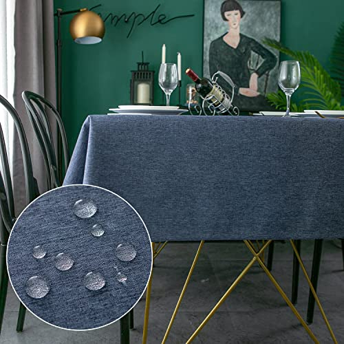 Yeahshion Tischdecke Rechteckig Schmutzabweisend, Blau 140 x 200 cm, Polyester-Leinen-Effekt, wasserdichte Tischdecke für Tisch, Esszimmer, Restaurant, Schutz (Blau, 140 x 200 cm)