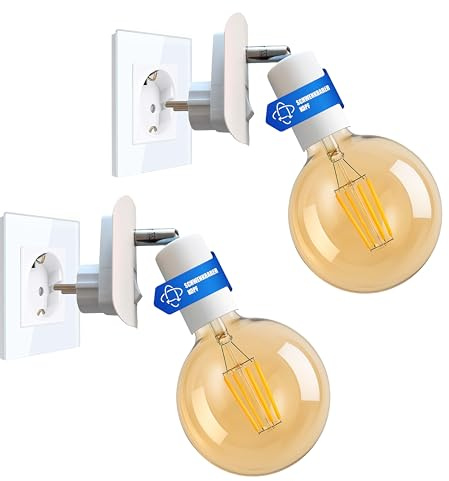 Trango 2er Pack 11-261A LED-Steckerleuchte inkl. je 1x 4 Watt 2500K Gold warmweiß E27 LED Leuchtmittel in Weiß matt *ANNA* Wandleuchte, Leselampe, Nachtlicht, Wandlampe, Küchenlampe, Steckerlampe