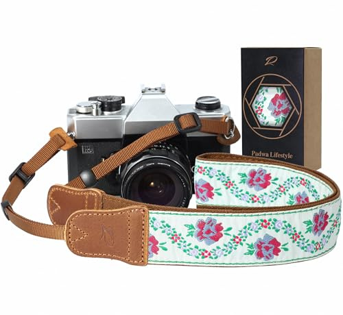 Camera Strap - 1.5 Cowhide Head Shoulder Neck Strap ,Retro Jacquard Embroidery Multi-pattern camera straps for Cameras and Binoculars,Cute Adjustable Thin Strap for Adults & Kids(Pink Jacquard）