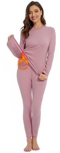 Durio Thermo-Unterwäsche Damen Winter extra warm ,Atmungsaktiv und Thermowäsche Set ,Damen Warme Unterwäsche für zu Hause und Sport im Herbst Winter Rosa L
