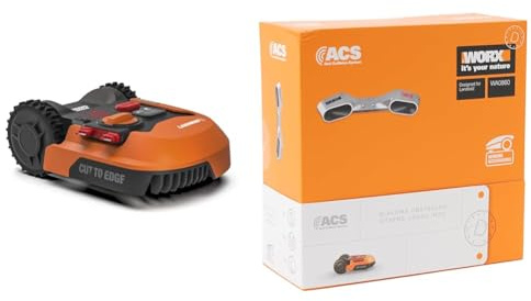WORX Robot Rasaerba Landroid M700 a Batteria Area di Taglia 700Mq - Wifi - Base a Scomparsa - Carica Laterale - Taglia Fino al Bordo & Landroid Modulo Sensore di Collisione ACS - WA0860, Silver