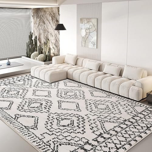 Leesentec Teppiche, Wohnzimmer, grauer Teppich für Schlafzimmer, weich, niedriger Flor, rutschfest, für Büro, Esszimmer, Spielzimmer und Eingangsbereich, abstrakte moderne Heimdekoration (Elfenbein