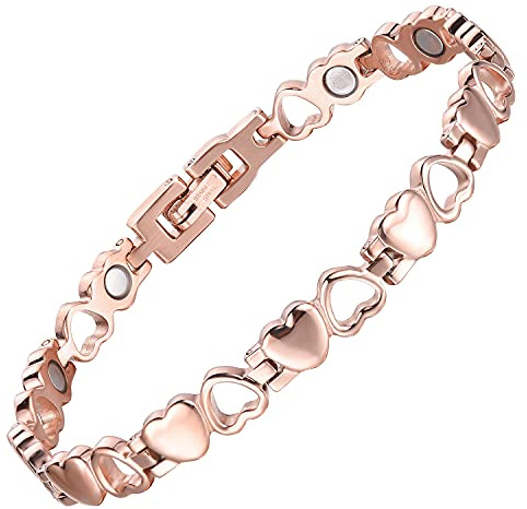BioMag Magnetic Bracelets for Women Titanium Steel with Strong Magnets Heart-Shaped Bracelet (Rose gold)