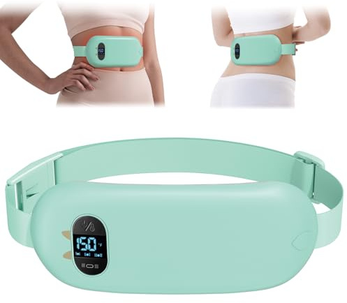 BouZaFoFa Almohadilla Térmica Portátil para Calambres Menstruales, 6 Modos de Calor y Vibración, Verde Claro, Terciopelo Suave