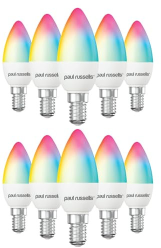 paul russells Smart LED Candle Bulb, 4.8W E14 Small Edison Screw, Works with Amazon Alexa and Google Home Light Bulbs, 40W Energy Saving, No Hub Require, RGBCW 2700K-6500K, Wi-Fi 2.4GHz Only, 10 Packs