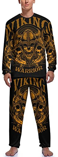 Viking Warrior - Conjunto de pijama suave para hombre, manga larga, parte superior e inferior, ropa de dormir