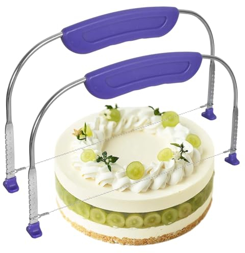 Colexy Taglia Base Torta in Acciaio Inox Separatore di Crosta di Torta Filo per Sega per Torte con Altezza Regolabile Adatto per Pasticceria Domestica