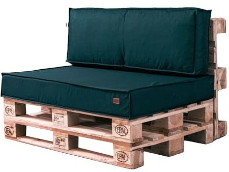 GoldenGroup Gartenset Kissen für Palettenmöbel Flaschengrün - Strapazierfähiges Gewebe - Palettenkissen Set Gefüllt mit Schaumgranulat und Schaumstoff - 120x65x15 Sitzkissen - 120x40x10 Rückenkissen
