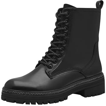 MARCO TOZZI Damen Stiefeletten zum Schnüren mit Blockabsatz mit Reißverschluss, Schwarz (Black), 36 EU