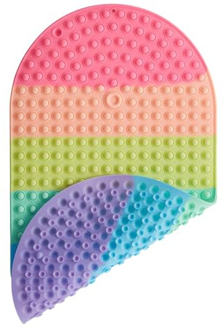 Joiyota Baby & Toddler Bath Mat for Tub，Silicone Non Slip Bathtub Mat for Kids with 27 x 15 Inches for Storage, Rainbow Bathbub Mat with Push Pop Bubbles, Machine Washable Shower Mat, Colorful, Oval