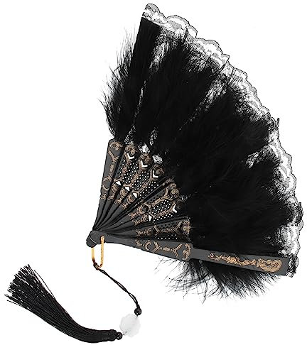 OUNONA Federfächer chinesisches Dekor Hochzeitsfan Handfächer Vintage-Dekor Lüfter Spitzenfächer Tanz-Requisiten Handheld Lupine bilden Braut schmücken Metall