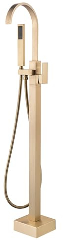 BiaoTeng Freistehende Wannenarmatur 360° Drehung 2 Funktionen Einhandmischer Standarmatur Badewanne Freistehend Badewannenarmatur Bodenmontage, Gebürstetes Gold