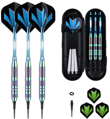 sanfeng dartpilar med plastspets för elektronisk dartskiva 21 gram mjuka darts med blått aluminiumskaft 6 flights 50 lösa gummiringar 50 spetsar
