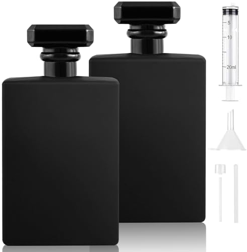 Samulee 2 nebulizzatori per profumo, in vetro nero, 100 ml, vuoti per profumo, da riempire, ricaricabili, piccoli ugelli in oro e argento, per donne, ragazze, uomini, viaggi