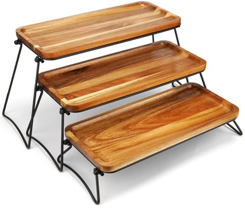 Junterone Présentoir à cupcakes à 3 étages et plateau de service pour fête, plateau de dessert en bois, plateau décoratif à étages facile à installer et à utiliser