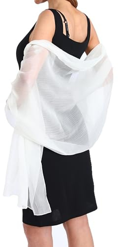 GFM® Organza skimmer iriserande halsduk för kväll, bröllop, brudtärnor eller baler, Creepe Effect-kräm, L