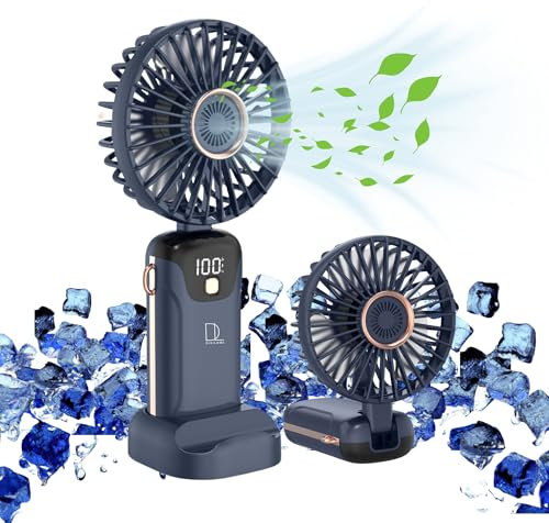 Digilams Handheld Fan | Portable, 5 Speeds, Digital Display, USB Rechargeable | Mini Fan, Desk Fan Ideal for Home, Office, Outdoor and Travel (Darkblue)