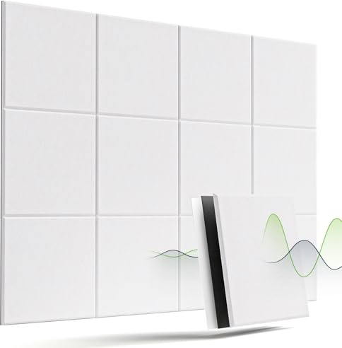 Woovio Schalldämmung Akustikpaneele 12 Pack Hohe Dichte Wandpaneele Selbstklebend Schallschutz Akustikplatten Fur Tonstudio, Büro, Gaming Deko 30 * 30 * 1cm (Weiß)