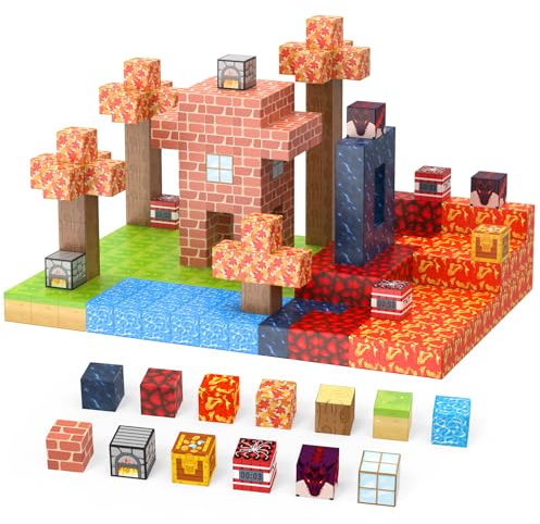 Magnetische Bausteine Blöcke 100 Teile Magnetische Fliesen Kleinkindspielzeug für Jungen und Mädchen ab 3 Jahren, Kreative Kinderspielzeug- Baue Mine Magnet Schwert Welt Magnetic Building Blocks