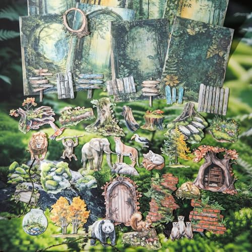 Ta Merry Scrapbook-klistermärken, tillbehör, Jungle Adventure Series PET Aesthetic klistermärken, 100 st för scrapbooking, bullet journal, anteckningsbok (Jungle Adventure)