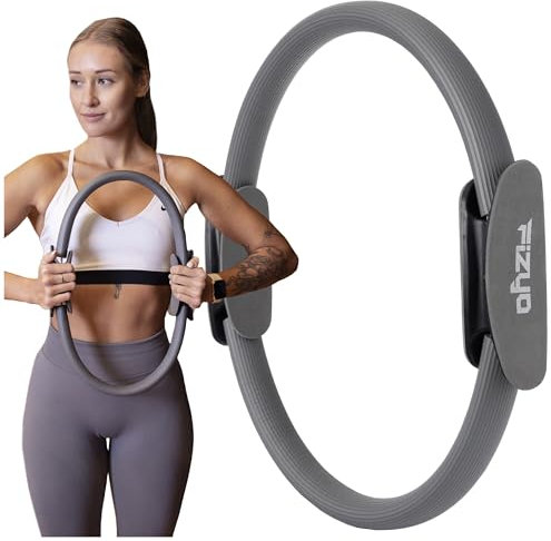 Fizyo Pilates und Yoga Ring Ø 38 cm, Magische Fitness Rad mit Doppelgriff, Leichter Widerstandsring für Übung, Grundtraining, Kern und Fettverbrennung, Yoga Ring (Grau)
