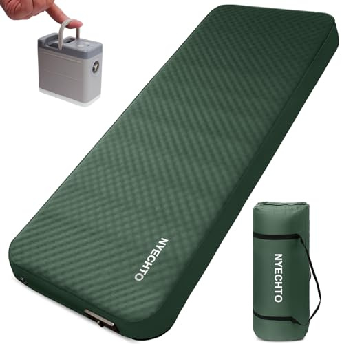 NYECHTO Self Inflating Sleeping Pad for Camping, 4 Extra-Thick Memory Foam Camping Mattress with Electric Pump, Fast Inflate & Deflate,9.5 R-Value Insulated Camping Pad for Car Travel Tent Cot, Green