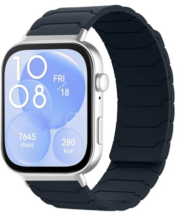 Hinnwer Armband kompatibel med Huawei Watch Fit 3 för herr dam, dubbelt magnetiskt silikon sportarmband för Huawei Watch Fit 3, Midnattsblå