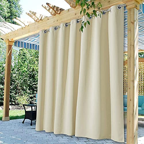 Wasserdichte extrabreite Outdoor-Vorhänge, wärmeisoliert, Verdunkelungsvorhänge für Pergola/Wintergarten, Beige, Ösenvorhang, Paneel (132 x 213 cm)