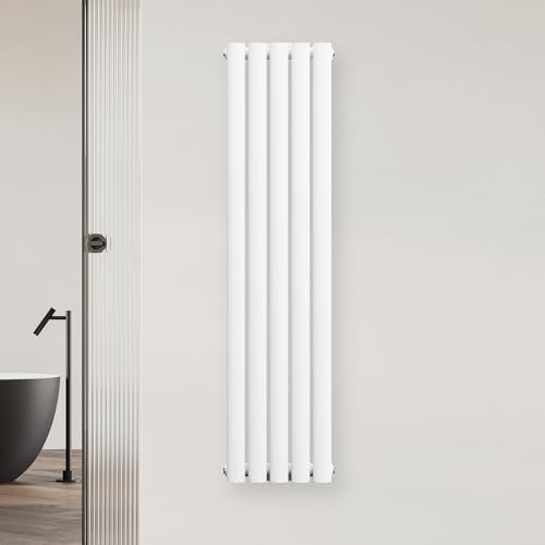 Blumfeldt Radiateur Mural - 620 W, Acier Poudré, Double Couche, Raccordement Central ½'', Installation Murale, Chauffage Efficace pour Salle de Bain, Salon & Bureau, 120x30 cm, Blanc