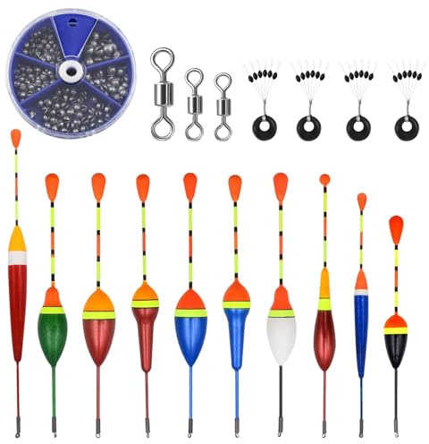 LEIMEND Posen Set Posen Angeln Schwimmer Angeln Angelzubehör Set | 10 Posen Angeln 205 Offene Anhänger 3 Drehbeschläge 4 Olivengummibeschläge für alle Arten von Fischen in Seen und Teichen