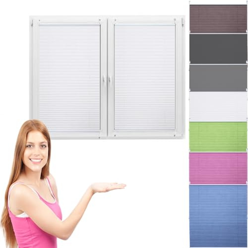 Folding Window and Door Blind 70 x 180 cm Pleated Roller Blind Sun Protection Double Roller Blind Without Drilling for Windows Doors White Foldable Curtain for Windows and Doors Su